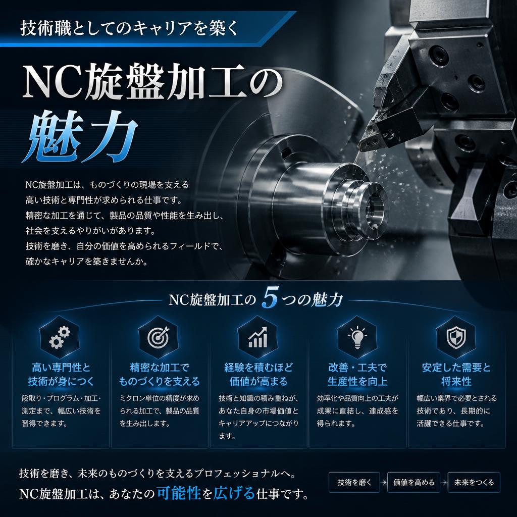 技術職としてのキャリアを築く、NC旋盤加工の魅力を伝えます