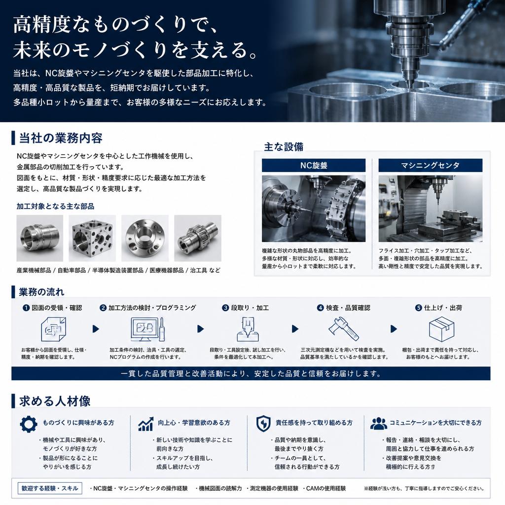 求む！精密部品加工のプロフェッショナル