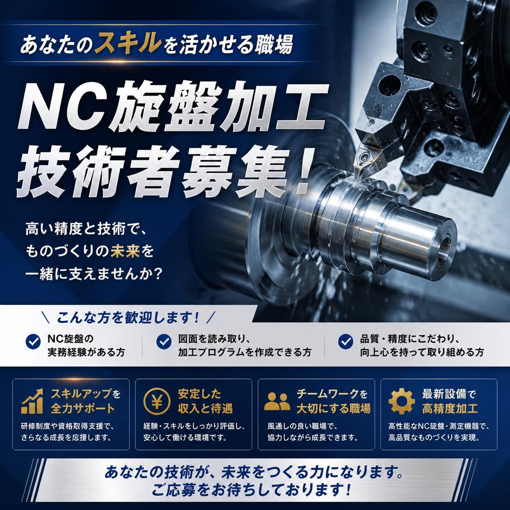 あなたのスキルを活かせる職場、NC旋盤加工技術者募集！