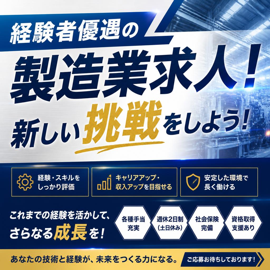 経験者優遇の製造業求人！新しい挑戦をしよう！
