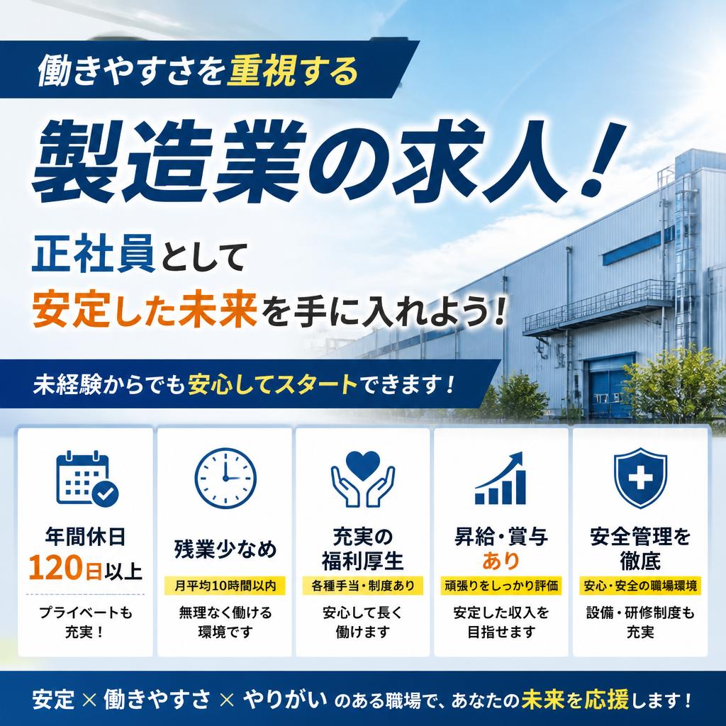 働きやすさを重視する製造業の求人！正社員として安定した未来を手に入れよう！