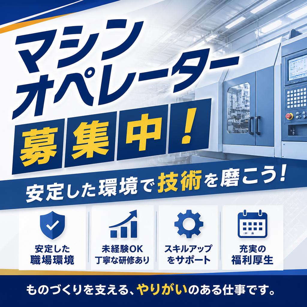 マシンオペレーター募集中！安定した環境で技術を磨こう！
